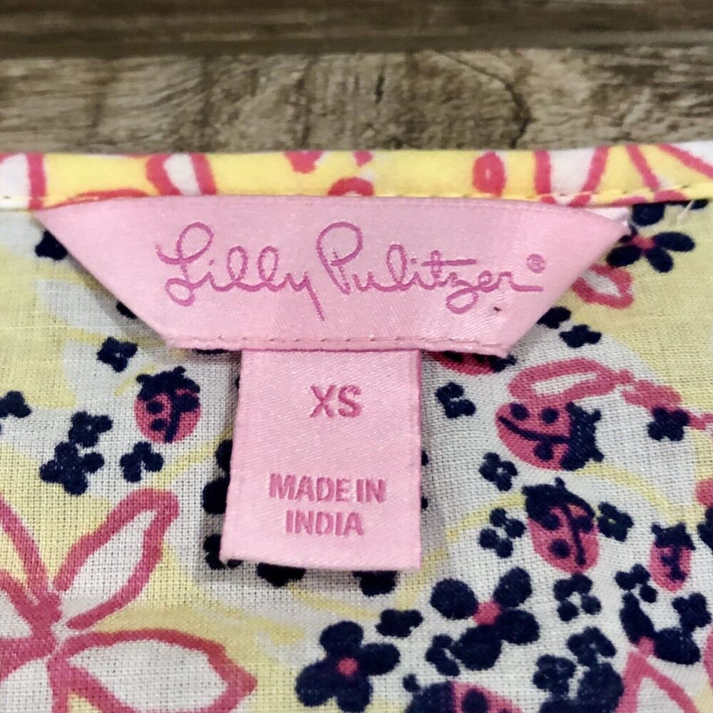 Lilly Pulitzer Blouse Tunic XS Multicolor Floral V Neck Empire Waist Roll Tab - Picture 4 of 10